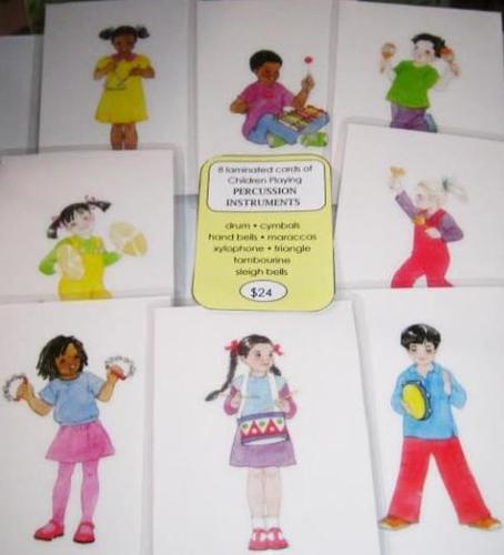 8-card set CHILDREN PLAYING PERCUSSION INSTRUMENTS