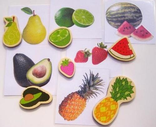 6-card FRUITS, Set # 3, with matching wooden magnets
