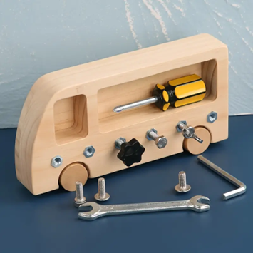 WOODEN MANIPULATION BOARD with 6 Screws, 3 Tools, Matching Cards and Tray — view 5