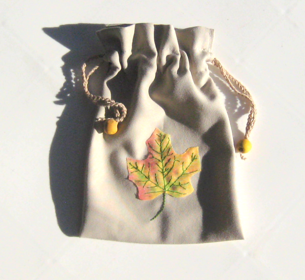 FABRIC DRAWSTRING BAG with Leaf #1