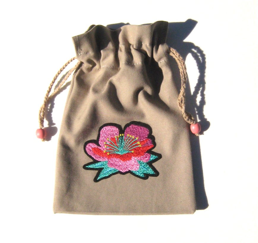 FABRIC DRAWSTRING BAG with Flower