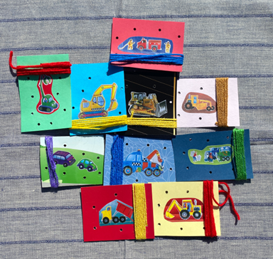 10 Themed SEWING CARDS with matching yarn — view 6