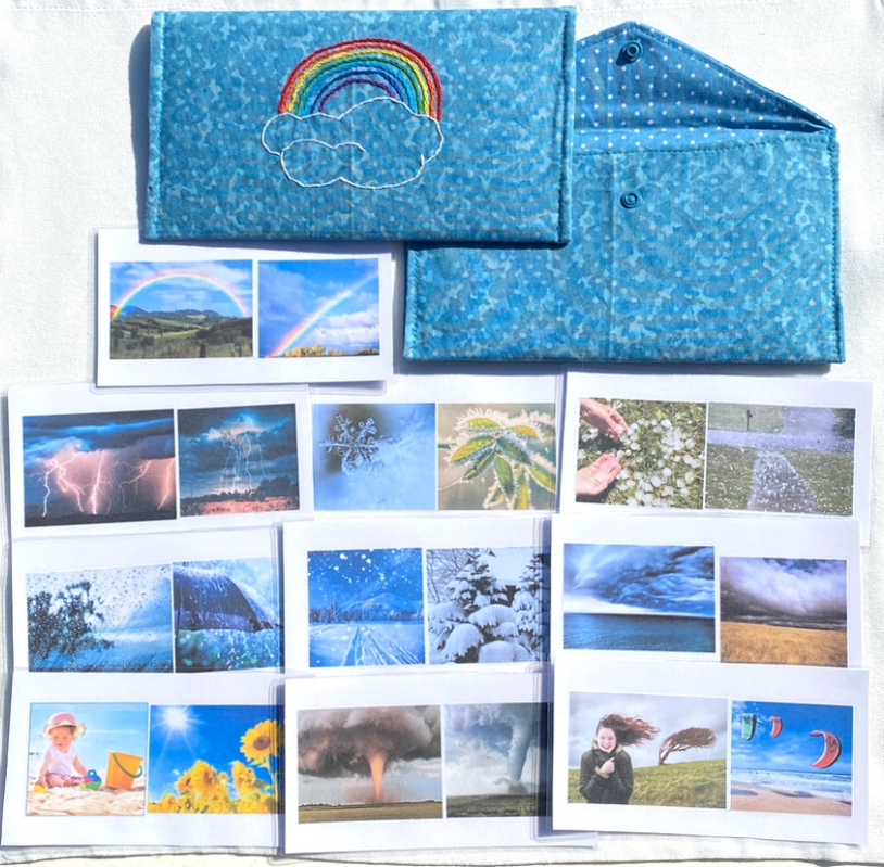10 WEATHER Cards in Fabric Envelope of Light Blue