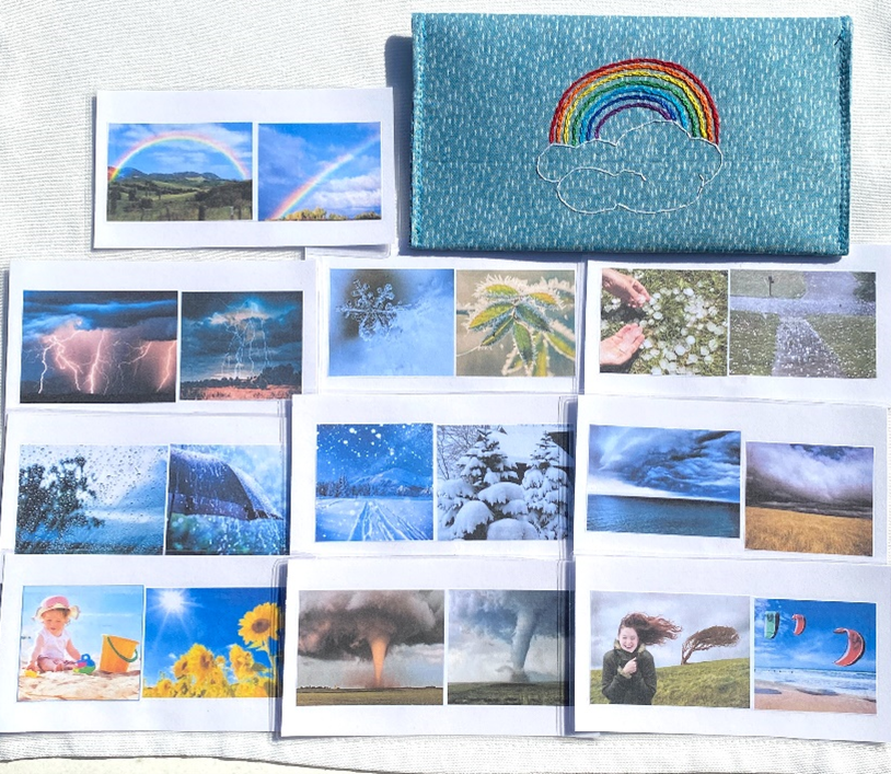 10 WEATHER Cards in Fabric Envelope with Rain