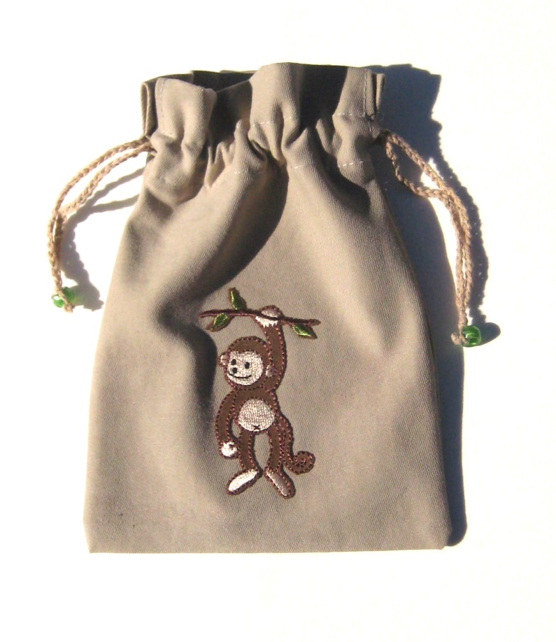 FABRIC DRAWSTRING BAG with Monkey